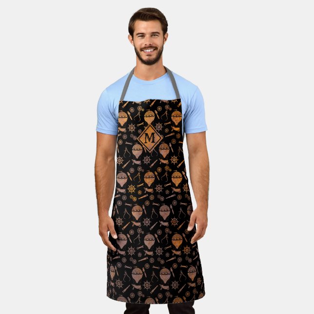 Steampunk Rusty Ballooning Theme Monogram Apron (Worn)