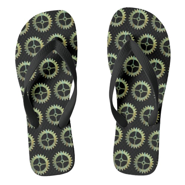 Steampunk Rusty Clockwork Gears Flip Flops (Footbed)