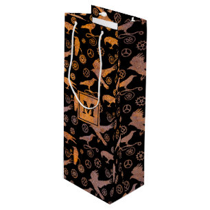 Steampunk Rusty Gears and Crows Monogram Block Wine Gift Bag