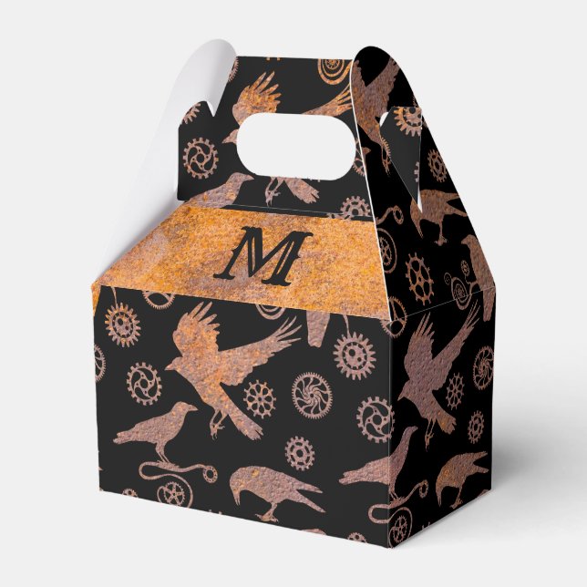 Steampunk Rusty Gears and Crows Monogram Gable Favour Box (Front Side)