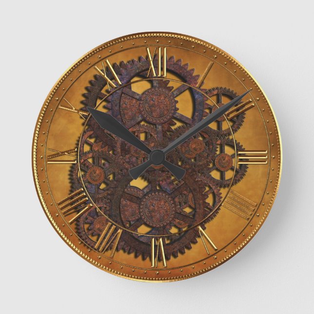 Steampunk Rusty Gears Round Clock (Front)