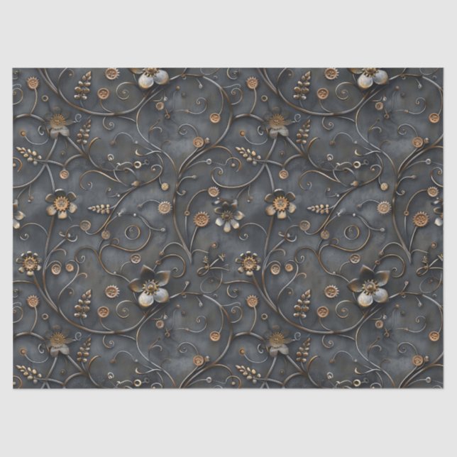 Steampunk Rusty Metal Flowers for Decoupage Tissue Paper (Front)