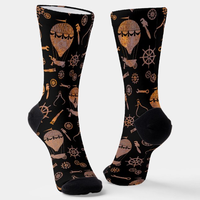 Steampunk Rusty Steel Balloons Subtly Monogrammed Socks (Angled)