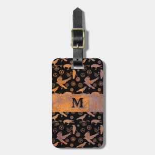 Steampunk Rusty Steel Gears and Crows Monogram Luggage Tag