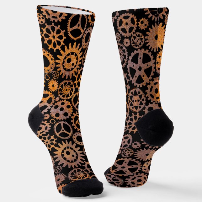 Steampunk Rusty Steel Gears Socks (Angled)