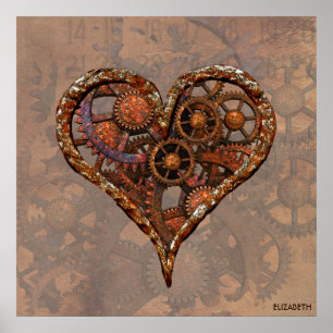 Steampunk Rusty Vintage Heart From Metal Gears Poster