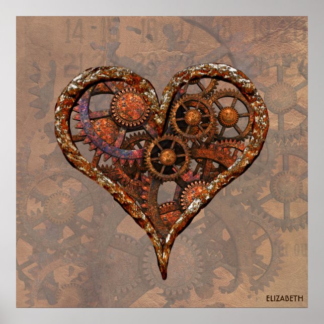 Steampunk Rusty Vintage Heart From Metal Gears Poster (Front)