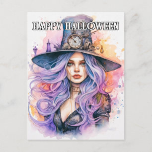 Steampunk Salem Witch Happy Halloween Postcard