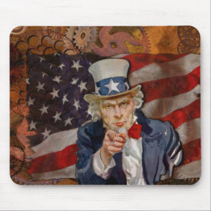 Steampunk Sam Patriotic US Flag Design Mouse Mat