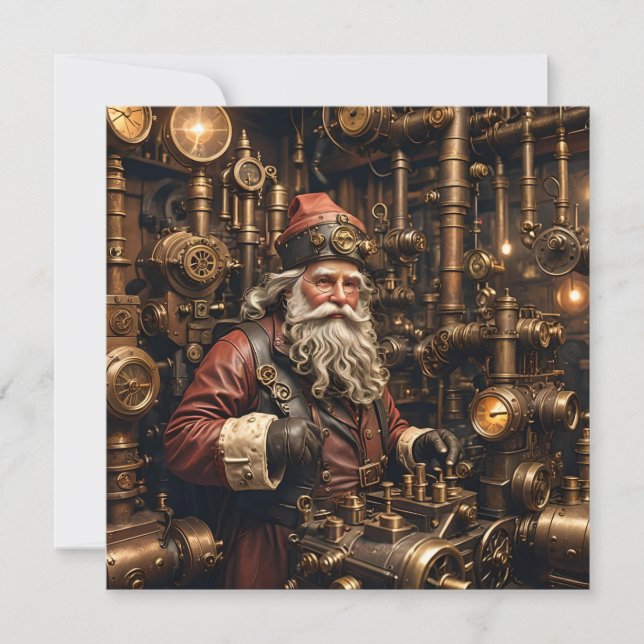 Steampunk Santa Christmas Greeting Card (Front)