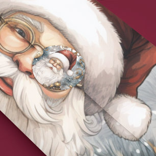 Steampunk Santa Claus Clock Work and Snowy Trees Classic Round Sticker
