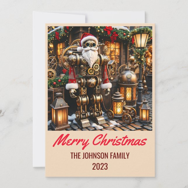 Steampunk Santa Claus - Merry Christmas Holiday Card (Front)