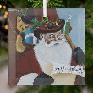Steampunk Santa Victorian Christmas Fantasy Art Glass Tree Decoration
