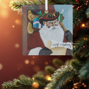 Steampunk Santa Victorian Christmas Fantasy Art Glass Tree Decoration