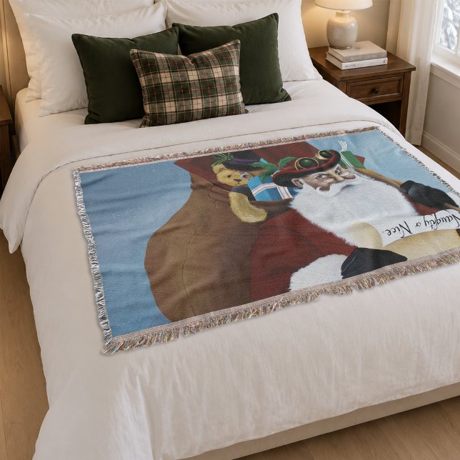 Steampunk Santa Victorian Christmas Fantasy Art Throw Blanket (Creator Uploaded)