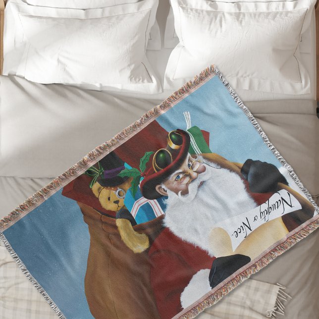 Steampunk Santa Victorian Christmas Fantasy Art Throw Blanket (Creator Uploaded)