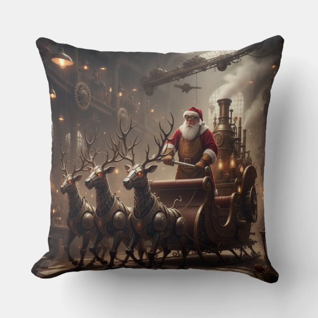 Steampunk Santa's steam sleigh ride Cushion (Front)