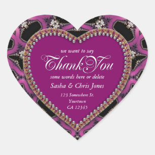 Steampunk Sassy Pink Thank You Love Heart Stickers