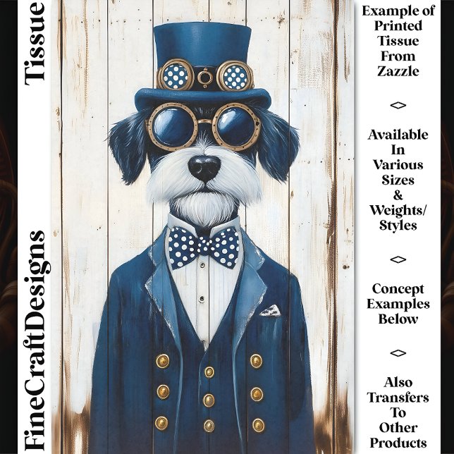 Steampunk Schnauzer Dog, Navy Blue DE7 Decoupage Tissue Paper (Creator Uploaded)