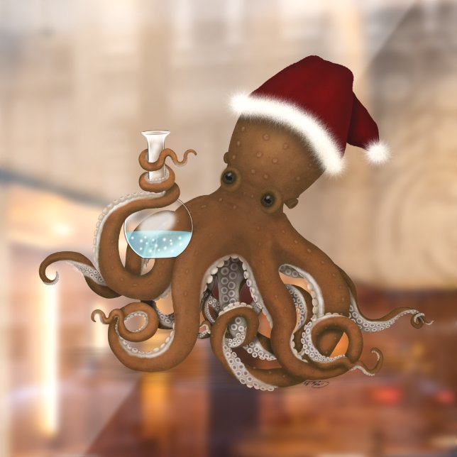 Steampunk Science Octopus with Santa Hat Christmas Window Cling (Sheet 2)
