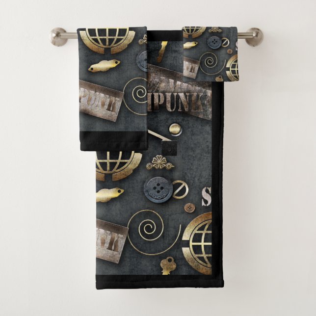 Steampunk, scrapbooking bath towel set (Insitu)
