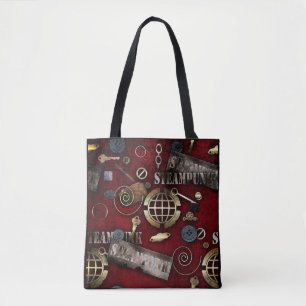 Steampunk, scrapbooking, red tote bag