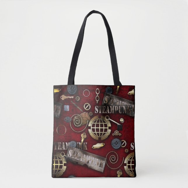 Steampunk, scrapbooking, red tote bag (Front)