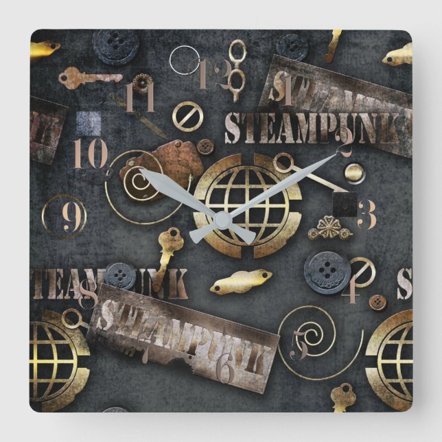 Steampunk, scrapbooking square wall clock (Front)