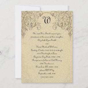 Steampunk Scroll Monogram Wedding Invitation