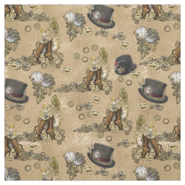 Steampunk Sculpture Hats and Boots Repeat Design Fabric (Swatch)