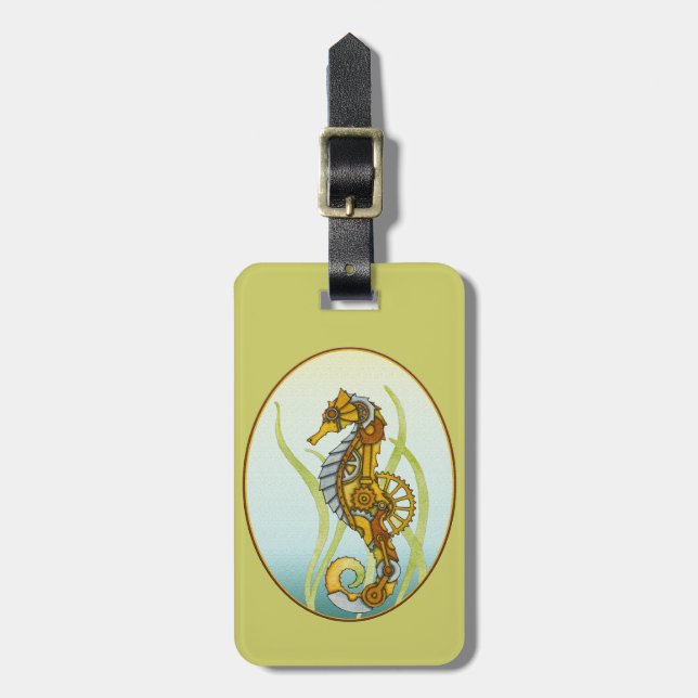 Steampunk Seahorse Luggage Tag (Front Vertical)