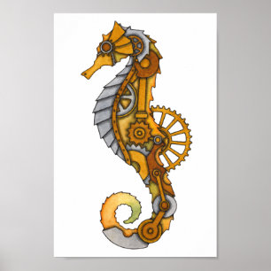 Steampunk Seahorse Poster