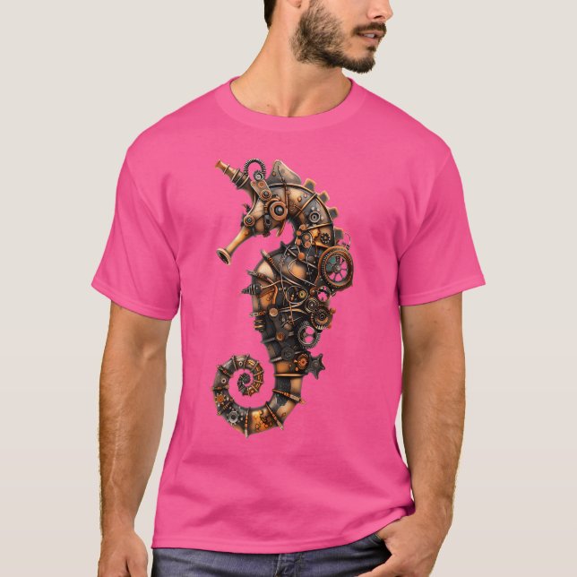 Steampunk Seahorse Unique Mechanical Art Print Vin T-Shirt (Front)