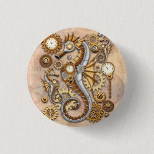Steampunk Seahorse Vintage Surreal Art 3 Cm Round Badge