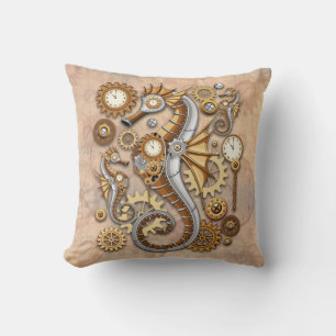 Steampunk Seahorse Vintage Surreal Art Cushion