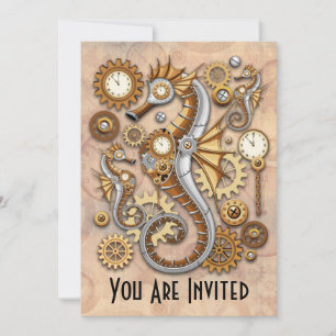 Steampunk Seahorse Vintage Surreal Art Invitation