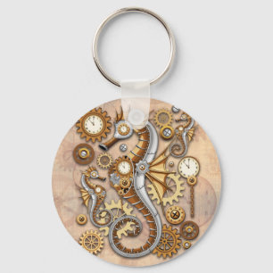 Steampunk Seahorse Vintage Surreal Art  Key Ring
