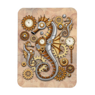 Steampunk Seahorse Vintage Surreal Art Magnet
