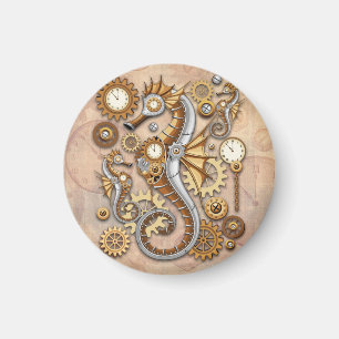 Steampunk Seahorse Vintage Surreal Art Magnet