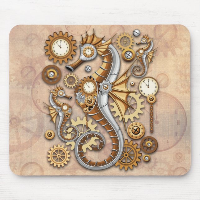 Steampunk Seahorse Vintage Surreal Art   Mouse Mat (Front)