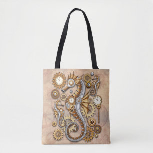 Steampunk Seahorse Vintage Surreal Art Tote Bag