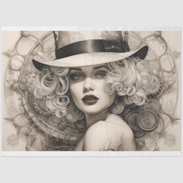 Steampunk Sepia Blonde Lady Decoupage  Tissue Paper (Front)