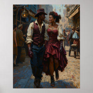Steampunk Serenade - Romantic Encounter Watercolor Poster