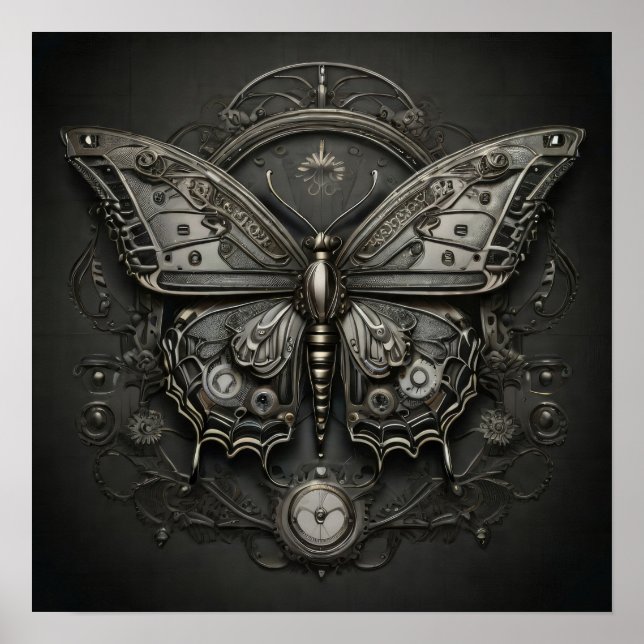 Steampunk Serenity - Butterfly Digital Art Poster (Front)