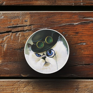Steampunk Siamese Persian Cat Ceramic Knob