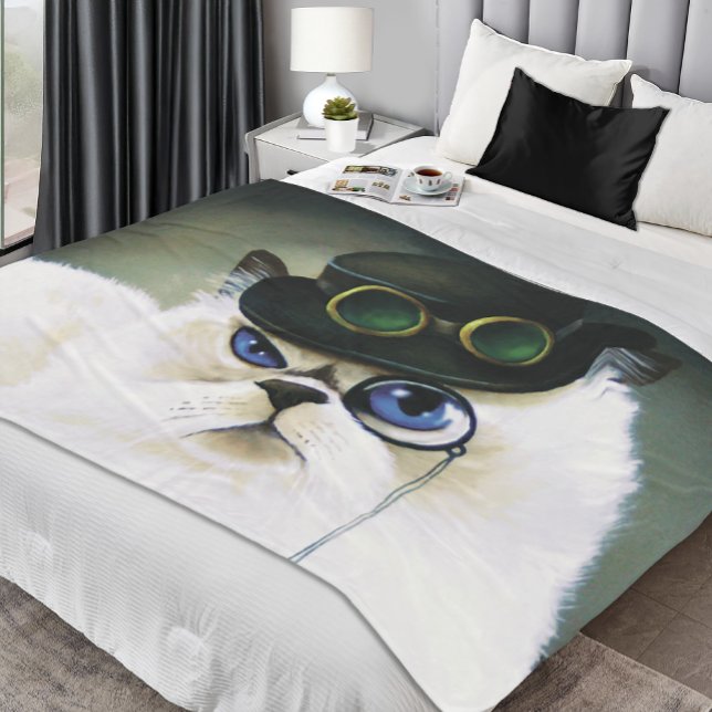 Steampunk Siamese Persian Cat Fleece Blanket (Creator Uploaded)