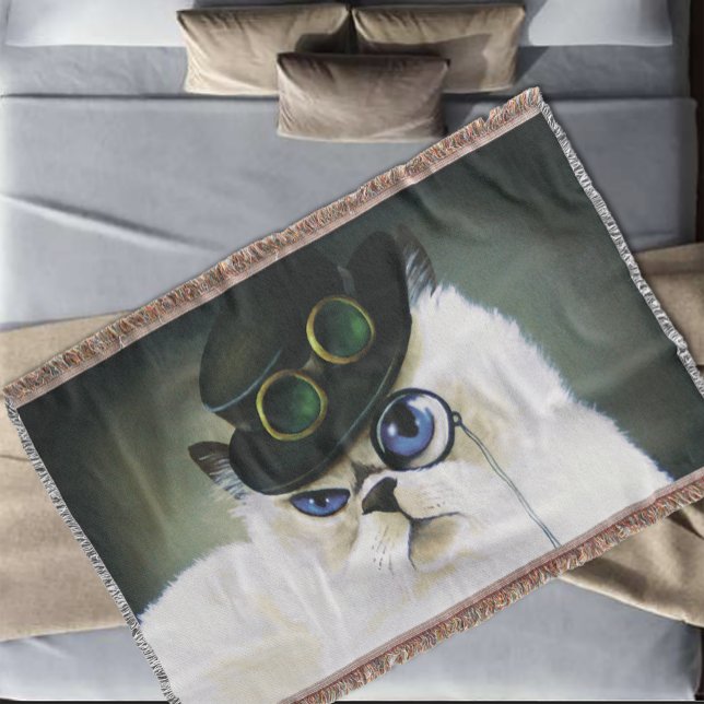 Steampunk Siamese Persian Cat Throw Blanket (Creator Uploaded)