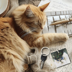 Steampunk Siamese Perswian Cat Key Ring
