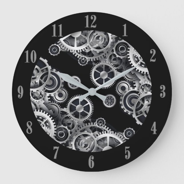 Steampunk Silver Gears 2 Round Wall Clock (Front)