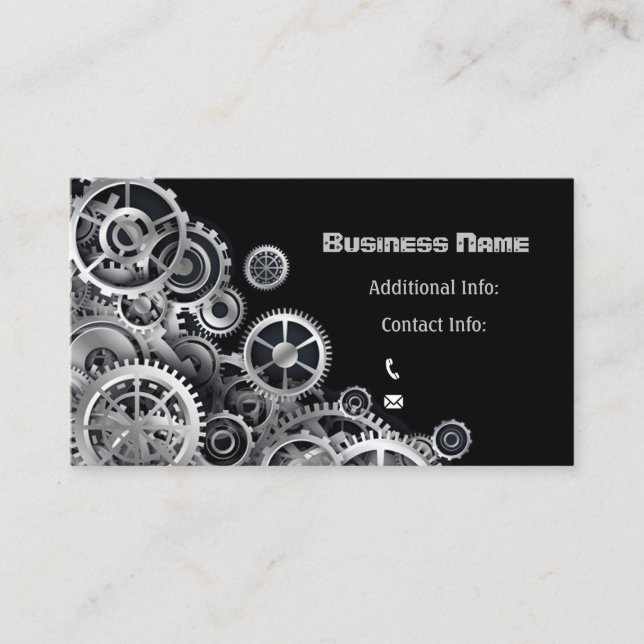 Steampunk Silver Gears Business Card (Front)